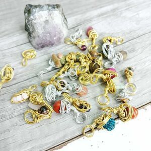 30 piece assorted beaded charms, gold silver gemstone jewelry making